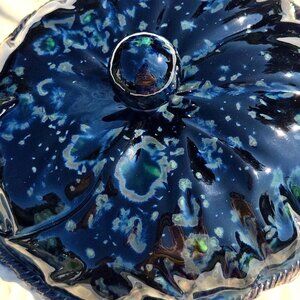 JK Pottery Jar Obsidian Crystalline Glaze Ceramic Pumpkin Duochrome Iridescent